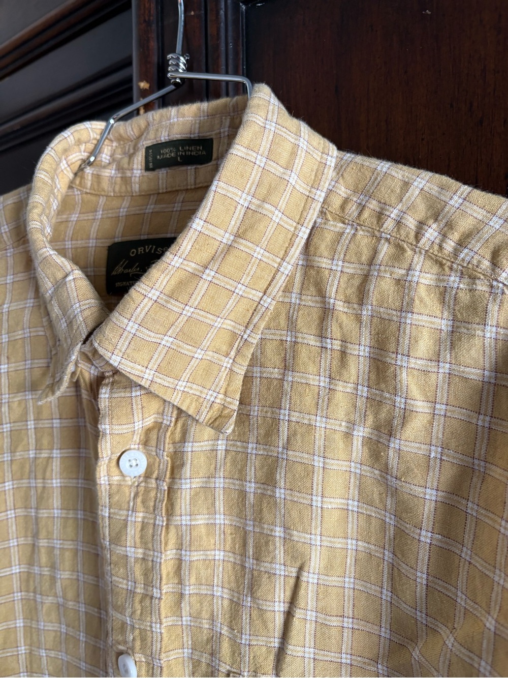 Orvis Signature Collection Men’s Butter Yellow Linen Button Up Shirt size Large